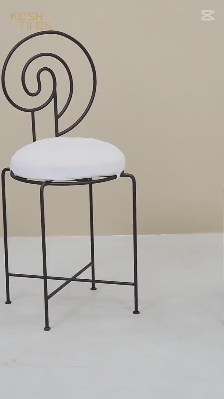 Thiyya  - Iron Spiral Chairs Set, Handmade Powder Coated Stools with Cushions