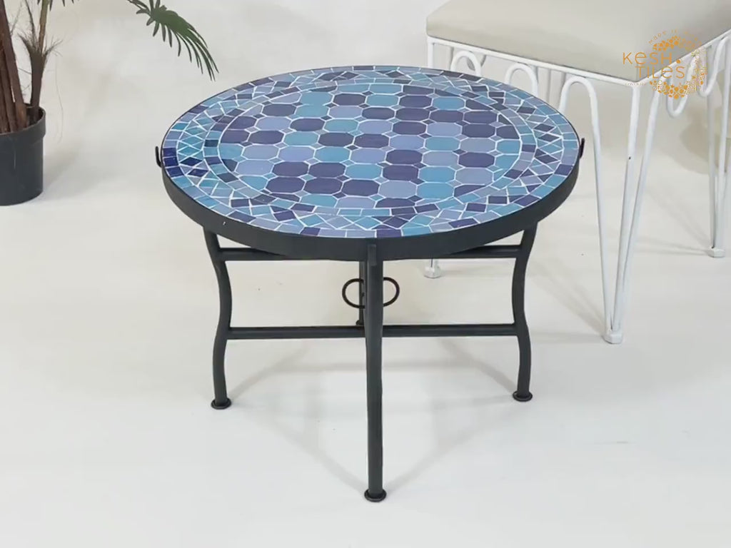 Tilila - Blue Mosaic Table, Handmade Moroccan Zellige Outdoor Patio Table