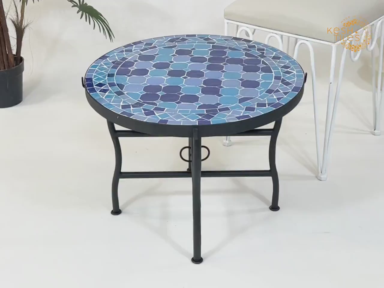 Tilila - Blue Mosaic Table, Handmade Moroccan Zellige Outdoor Patio Table
