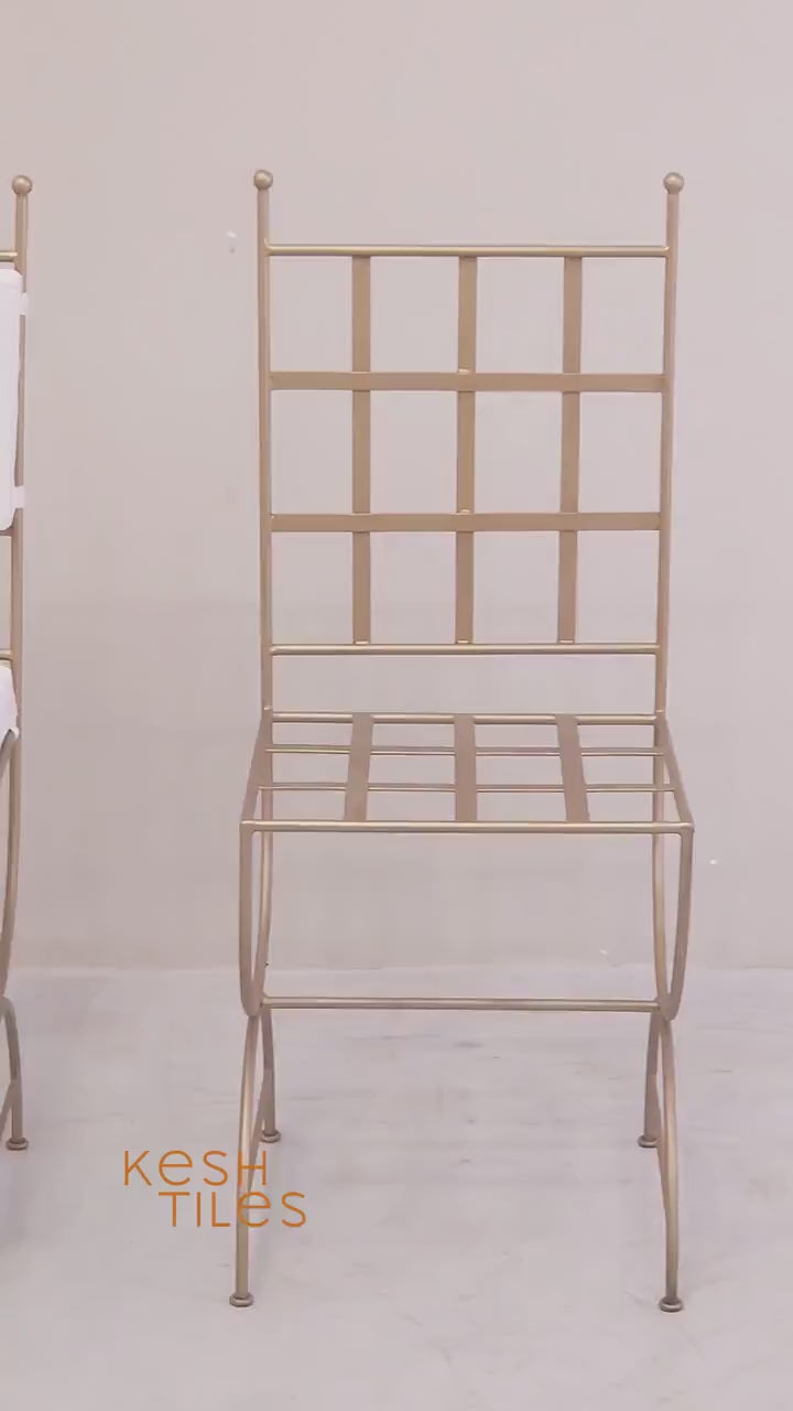 Abeer - Golden Wrought Iron Chair, Handmade Moroccan Stool with Cushion