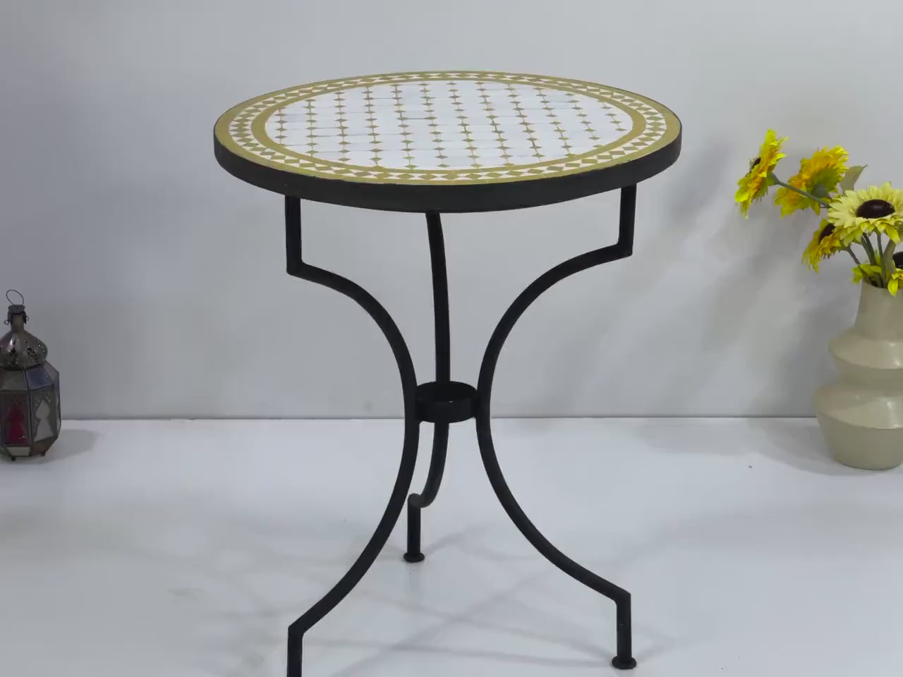Chemsa - Mustard Yellow Mosaic Table, Handmade Moroccan Zellige Patio Table