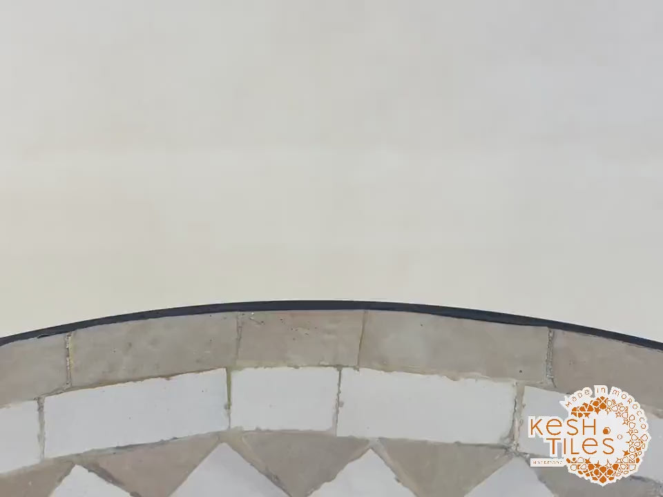 Aylin - Gray and Royal Blue Mosaic Chess Table, Handmade Moroccan Tile Table