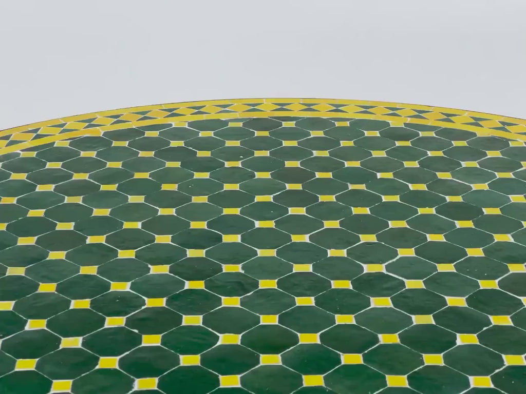 Asmae - Green and Yellow Mosaic Table, Round Handmade Moroccan Patio Table