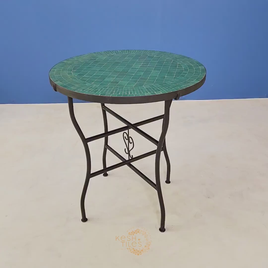 Tanirt - Green Mosaic Coffee Table, Handmade Moroccan Tile Table