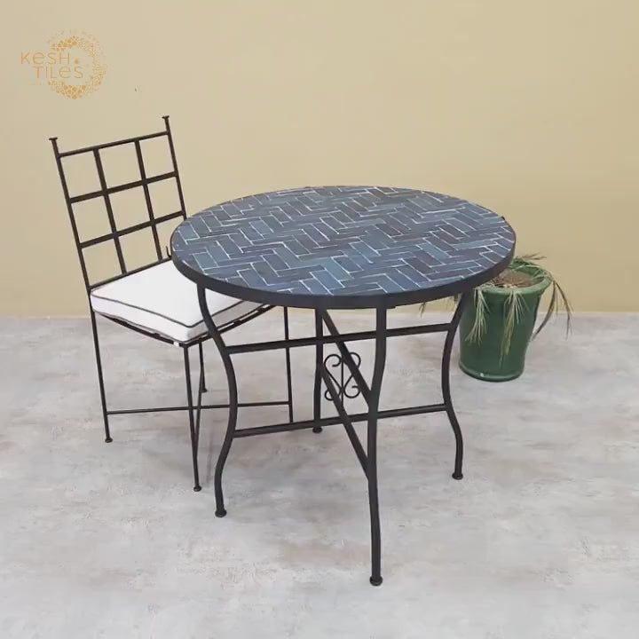 Tazdayt- Round Mosaic Table, Charcoal Grey and Turquoise Zellige Coffee Table