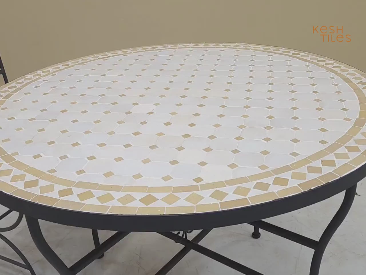 Amina - Round Mosaic Coffee Table, Handmade Beige and Off White Tile Table