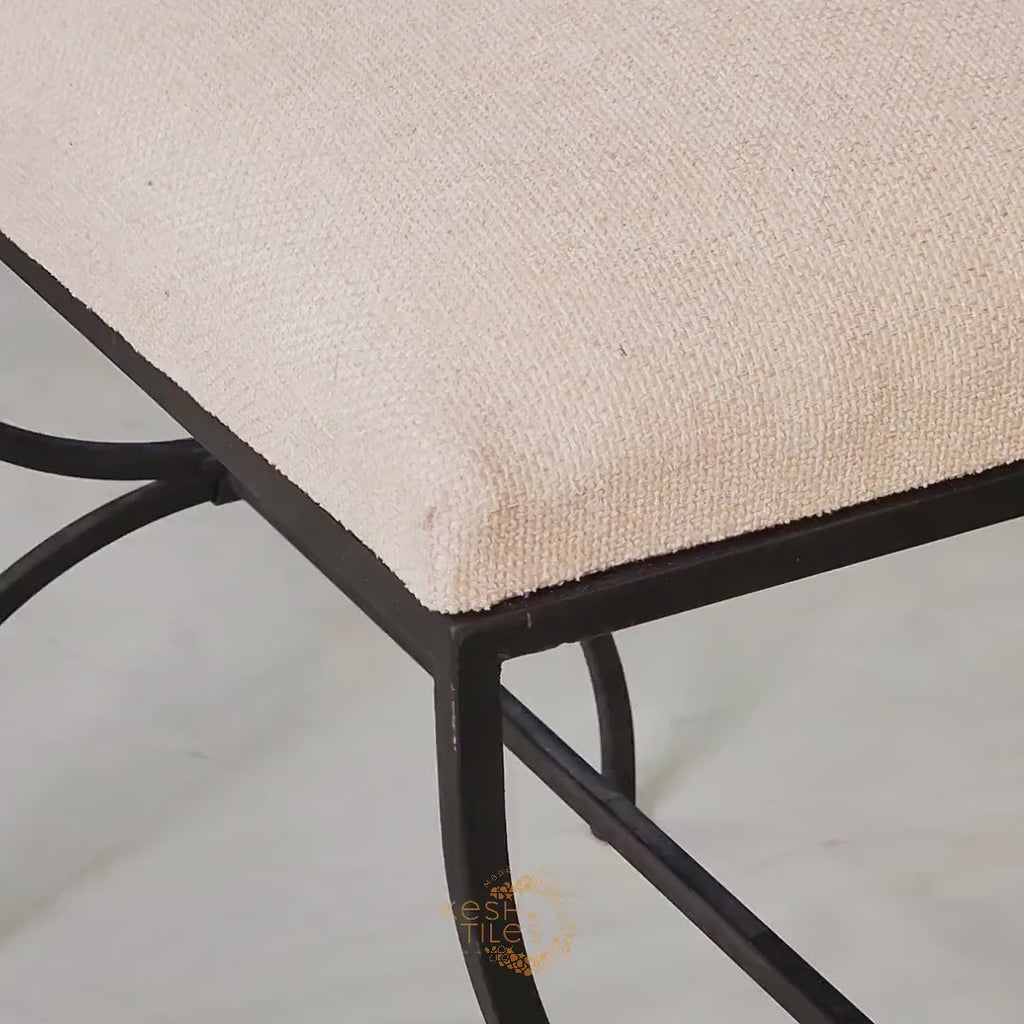 Siraj - Strapontin Wrought Iron Stools Set, Black Folding Benches