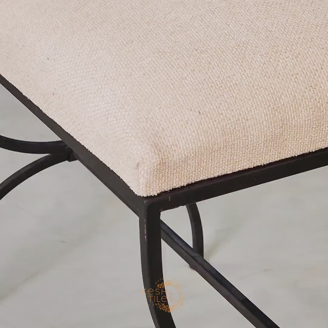 Siraj - Strapontin Wrought Iron Stools Set, Black Folding Benches