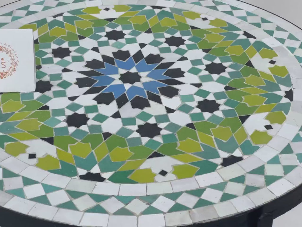 Yuba - Round Moroccan Mosaic Table, Handmade Colorful Patio Garden Table