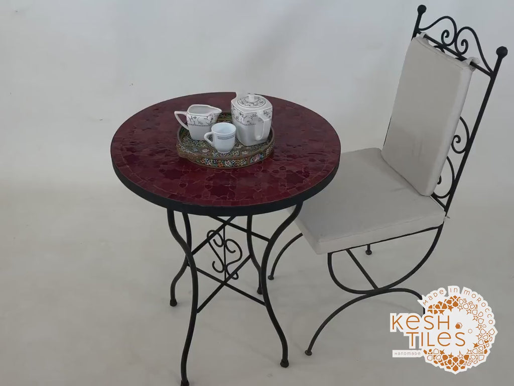 Aghilas - Red Mosaic Table, Handmade Moroccan Cherry Tile Patio Table