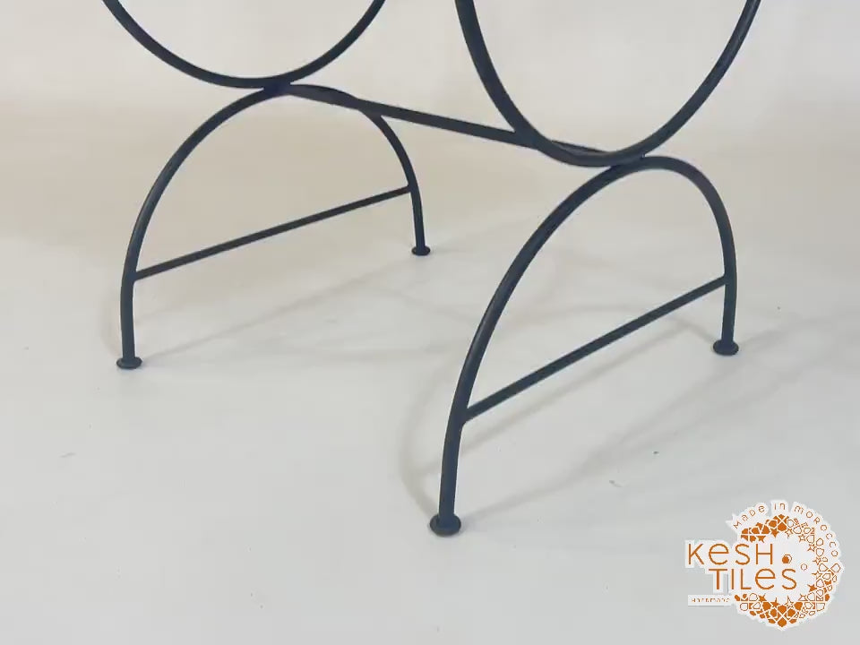 Khalid - Black Wrought Iron Chair with Golden Finials, Handmade Moroccan Bistro Chair