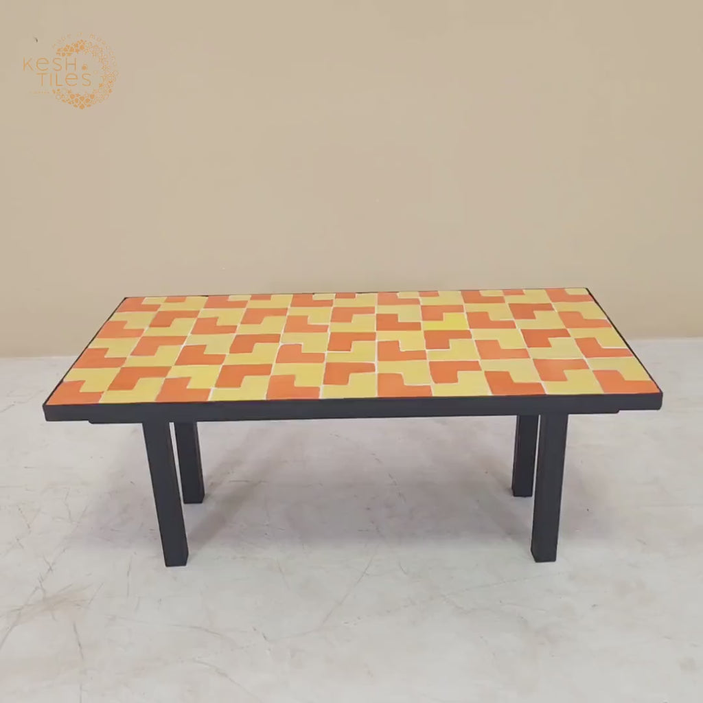 Layoun - Yellow Mosaic Coffee Table, Handmade Moroccan Zellige Low Table
