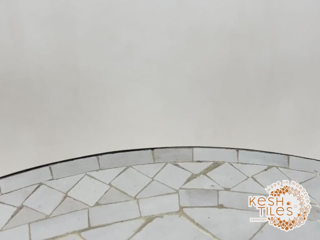 Tanmmirt - White Mosaic Table, Round Handmade Zellige Patio Table