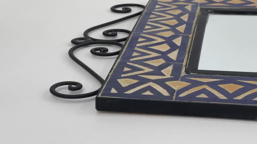 Cyrus - Blue Beige Mosaic Mirror, Handmade Moroccan Zellige Wall Mirror