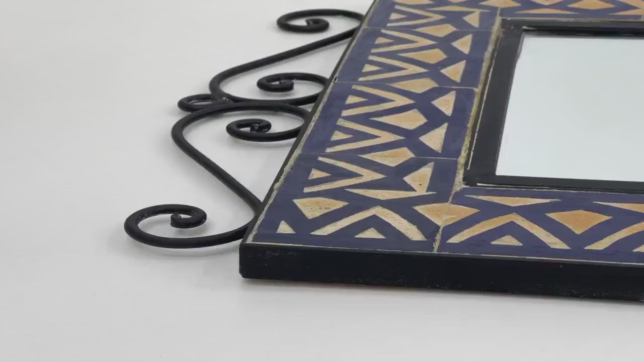 Cyrus - Blue Beige Mosaic Mirror, Handmade Moroccan Zellige Wall Mirror