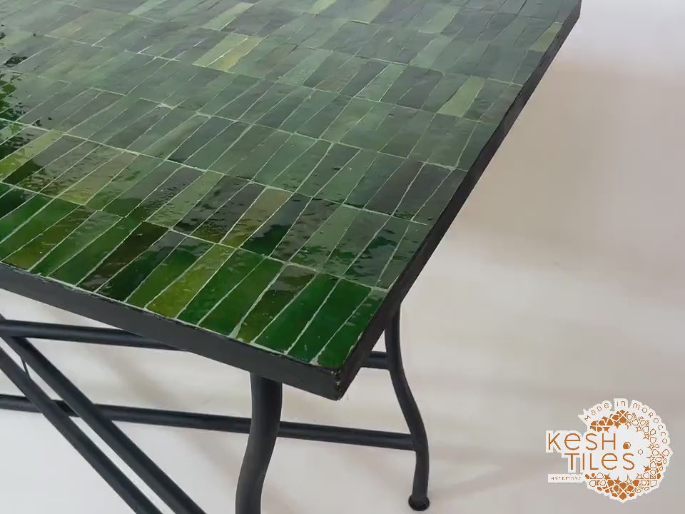 Tislit - Tamegroute Green Mosaic Table, Handmade Moroccan Tile Table