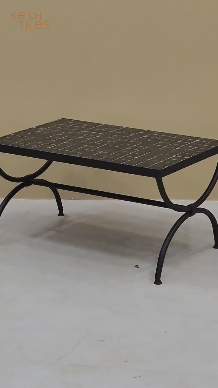 Soulayma - Rectangular Black Mosaic Table, Handmade Moroccan Zellige Custom Design