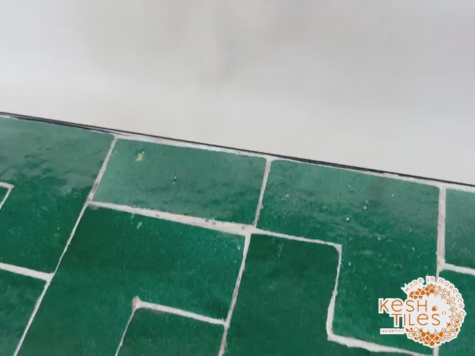 Tura - Green Mosaic Table, Handmade Moroccan Zellige Patio Table