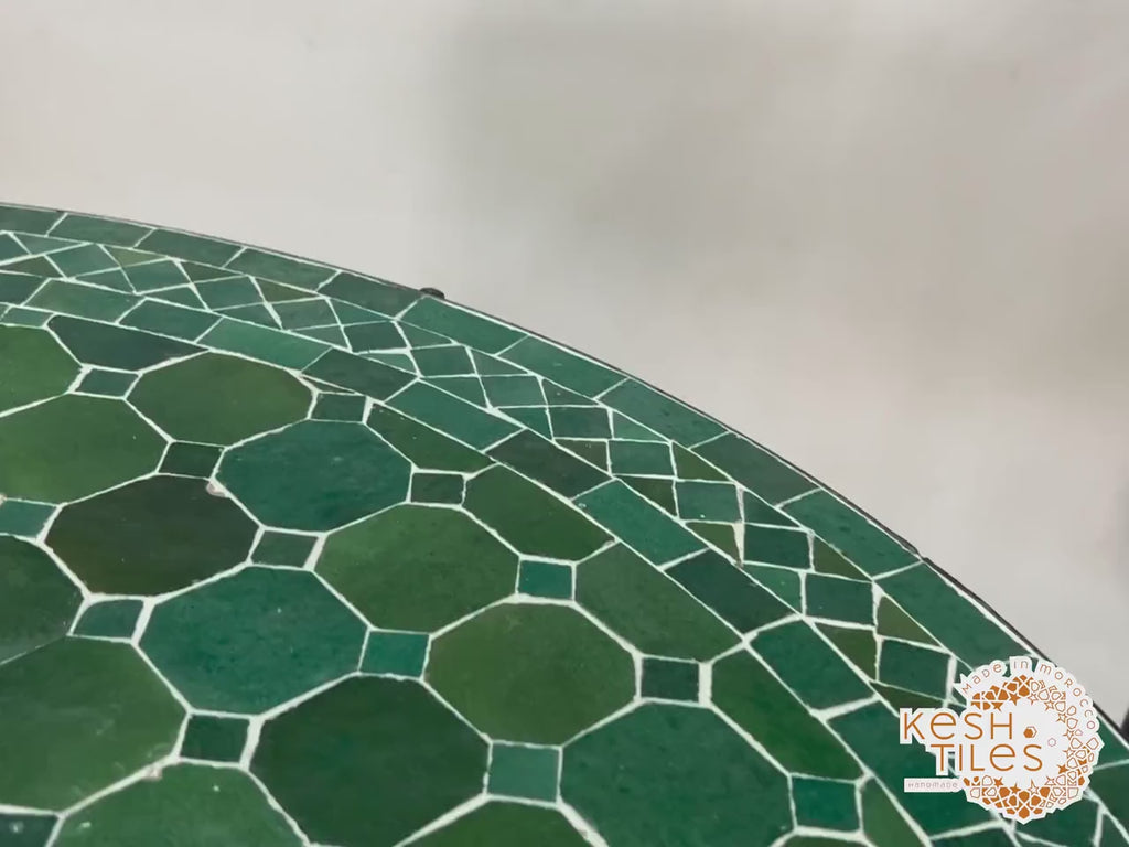 Ifri - Green Mosaic Table, Round Handmade Moroccan Zellige Patio Table