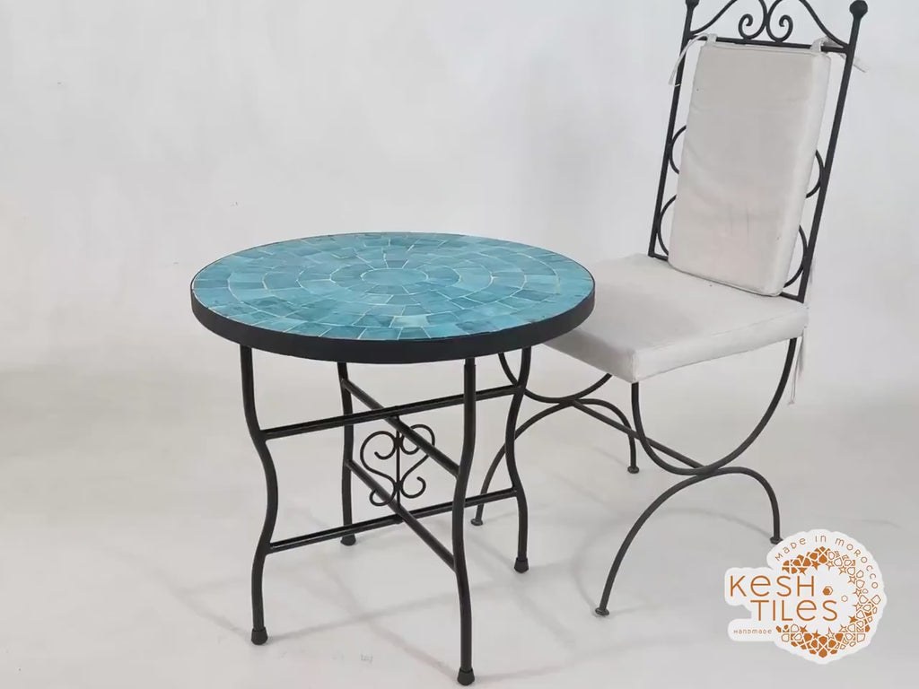 Amellal - Turquoise Mosaic Table, Handmade Moroccan Patio Tile Table
