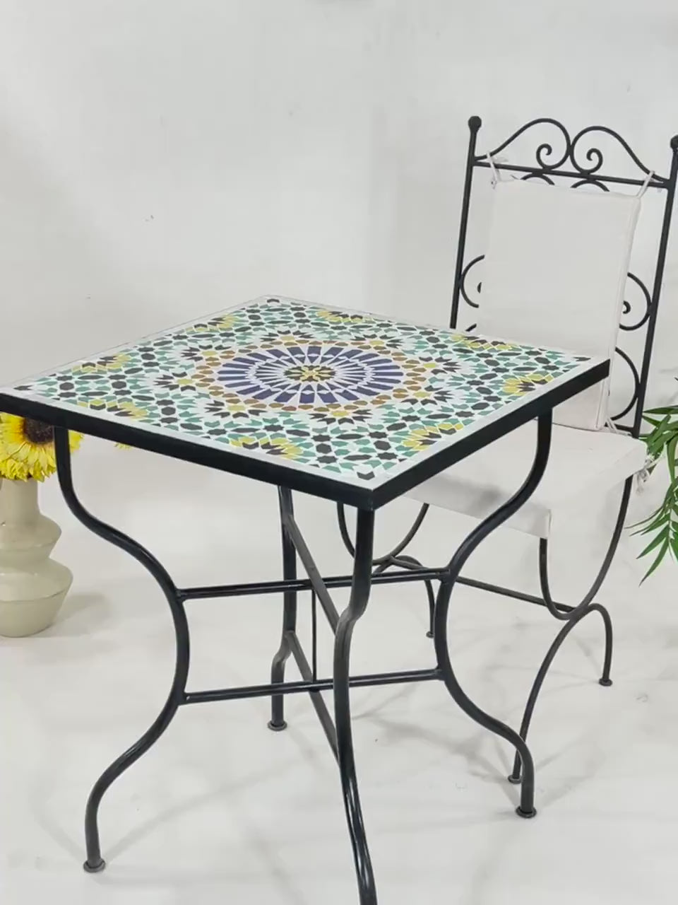 Chams - Rectangular Mosaic Table, Handmade 24K Moroccan Zellige Design