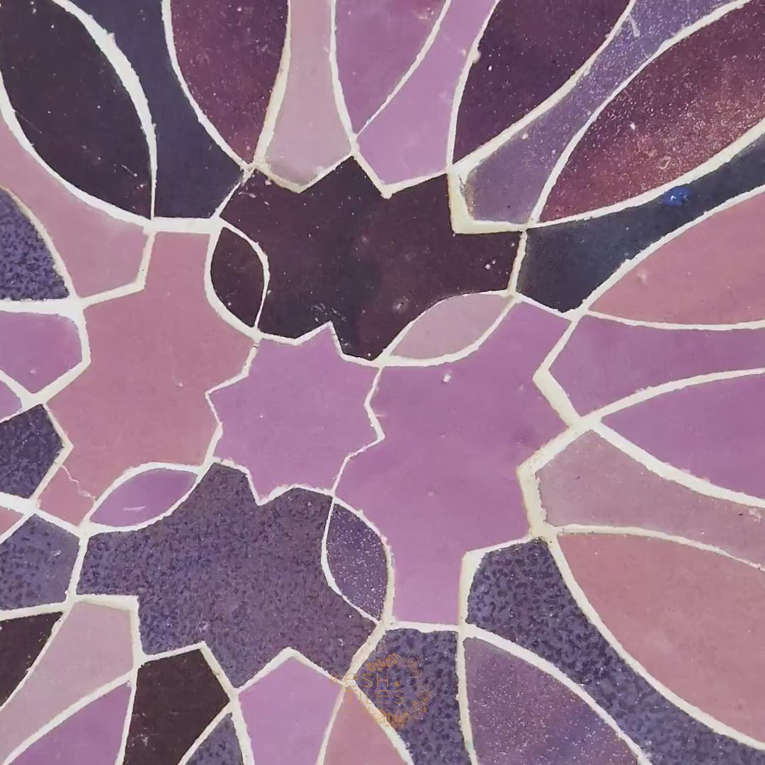 Granada - Lavender Mosaic Coffee Table, Round Moroccan Zellige Tile Table
