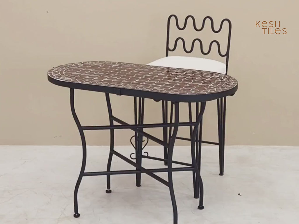 Nouria - Oval Brown Mosaic Table, Handmade Moroccan Zellige Patio Garden Furniture