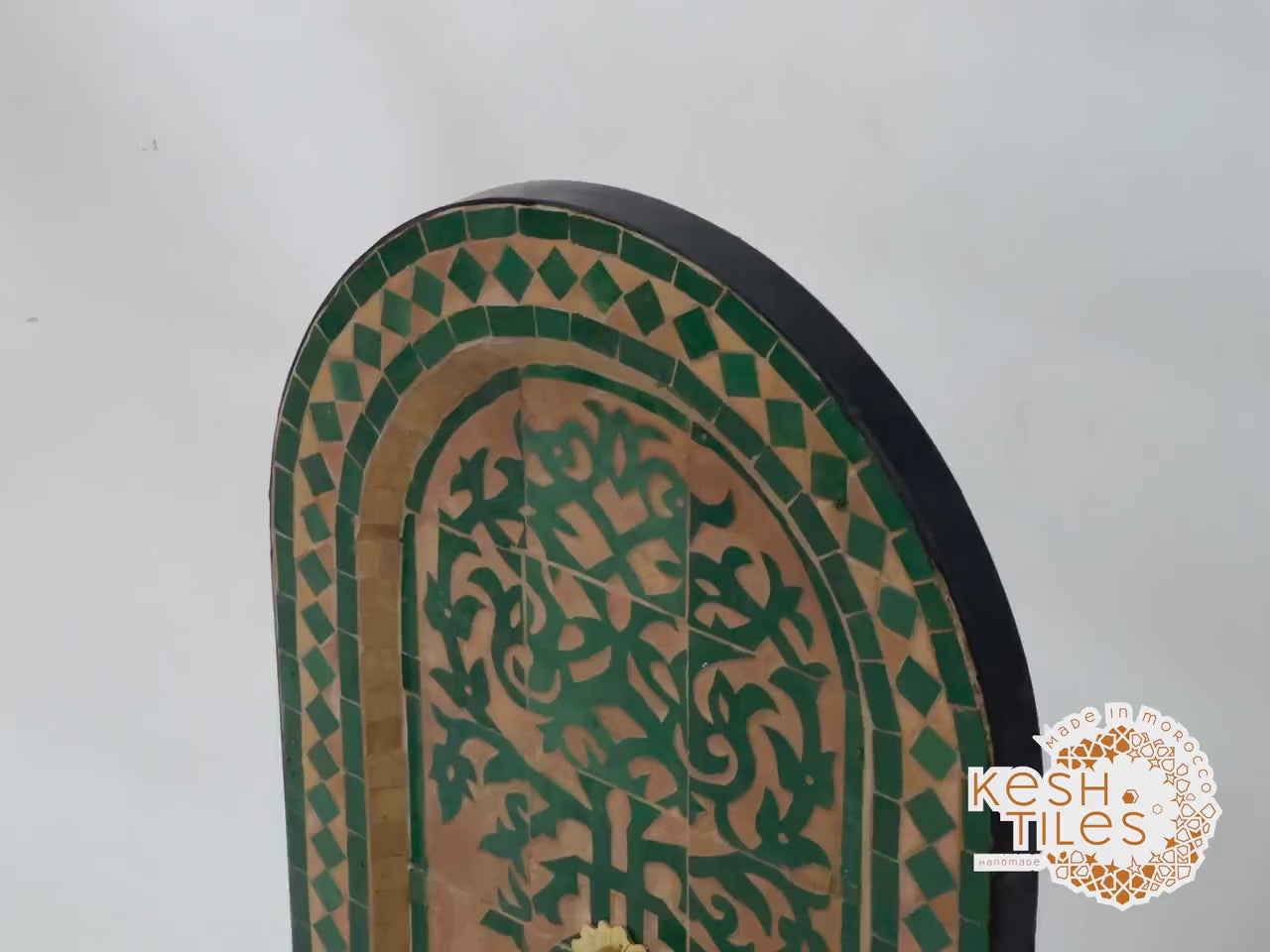 Dounia - Tree of Life Mosaic Fountain, Arched Beige Emerald Zellige