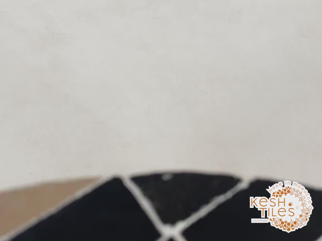 Isli - Beige and Black Drum Mosaic Coffee Table, Handmade Moroccan Zellige Table