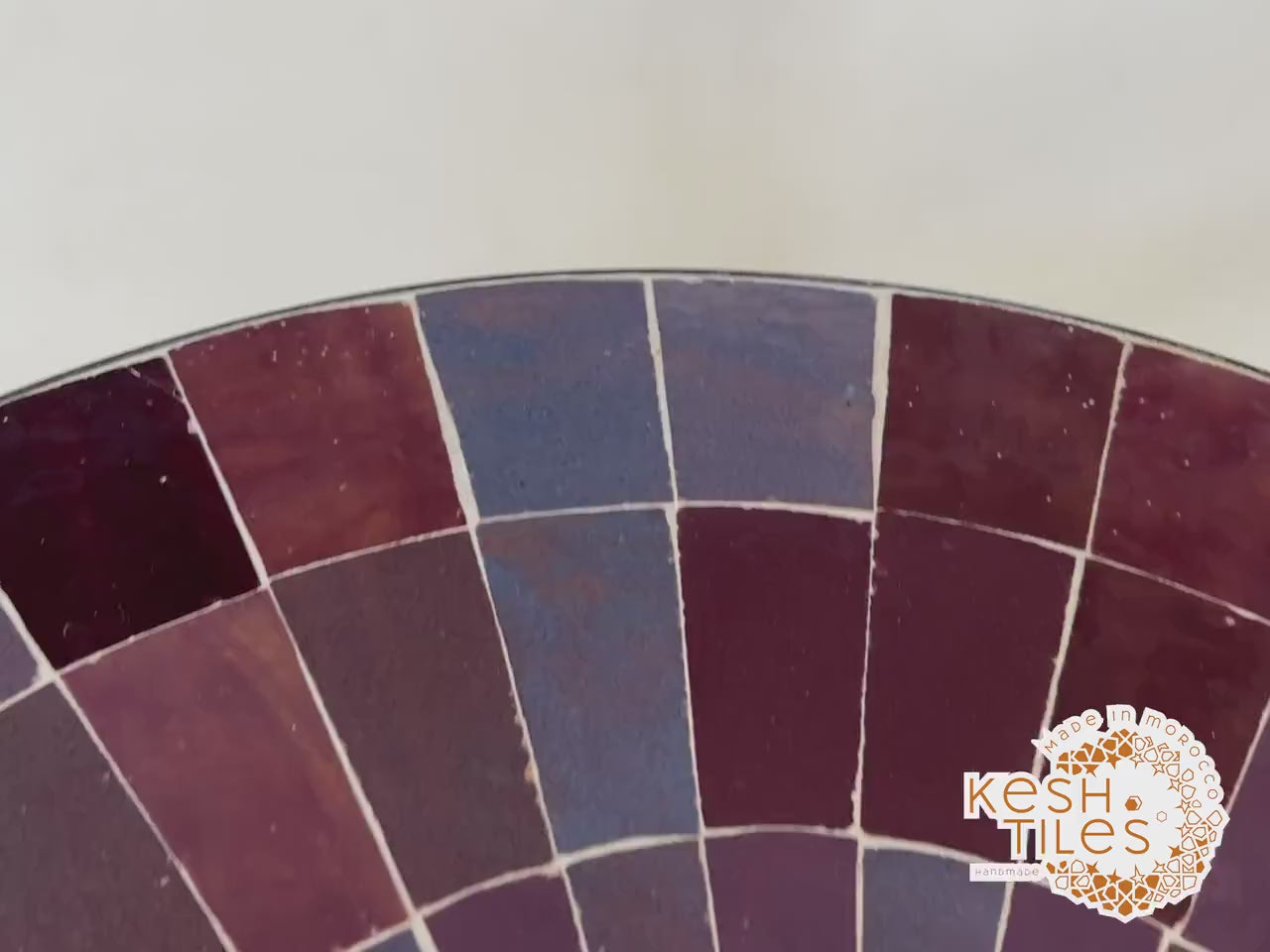 Samawi - Gray and Red Mosaic Table, Handmade Moroccan Tile Table