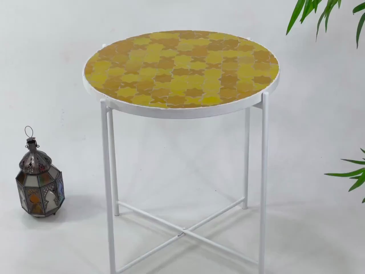 Tanagh - Orange Mosaic Side Table, Handmade Moroccan Zellige Accent Table