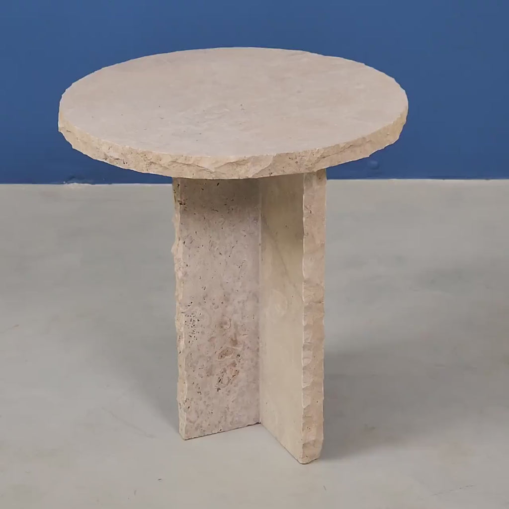 hajara - Beige Travertine Table, Round Handmade Natural Stone Table