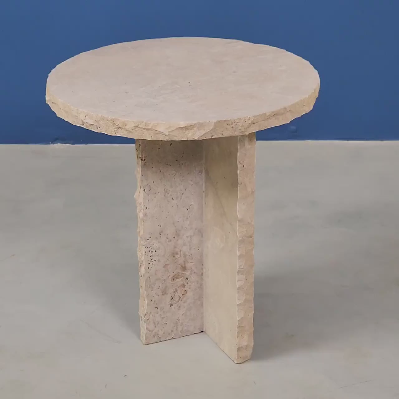 hajara - Beige Travertine Table, Round Handmade Natural Stone Table