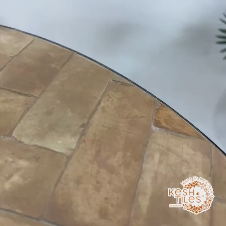 Joud - Biscotti Mosaic Table, Round Handmade Moroccan Zellige Patio Table