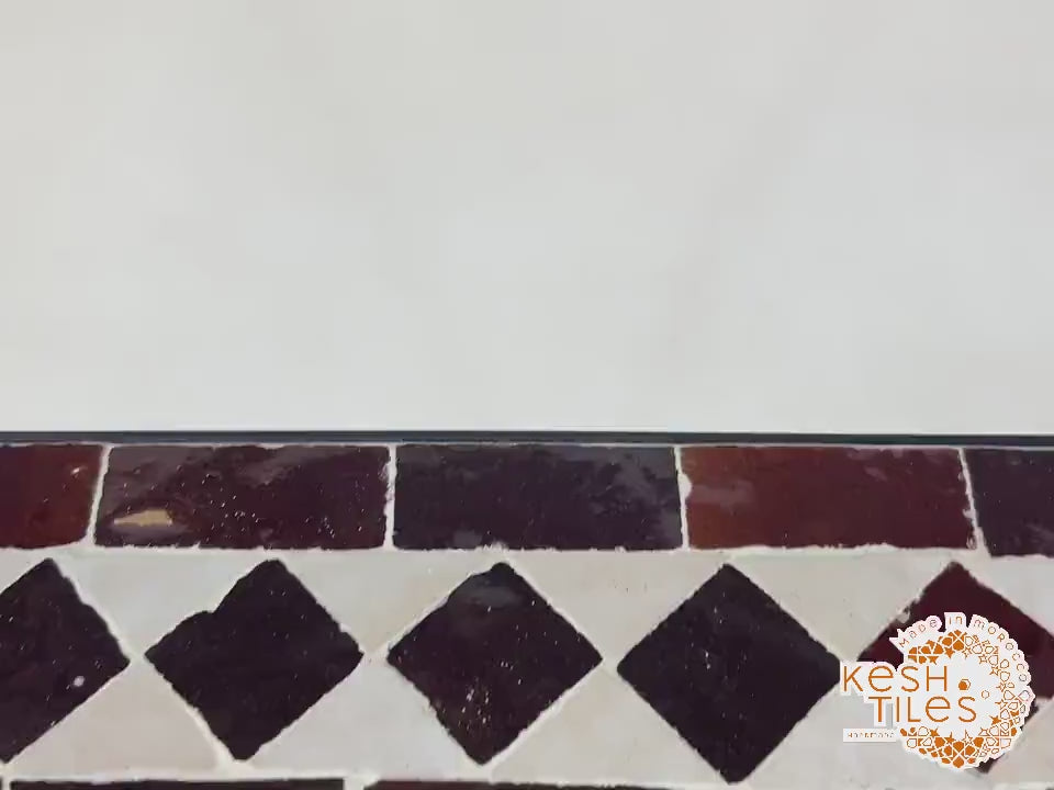 Amnay - Handmade Mosaic Table, Custom deep brown and white Zellige Tile Table