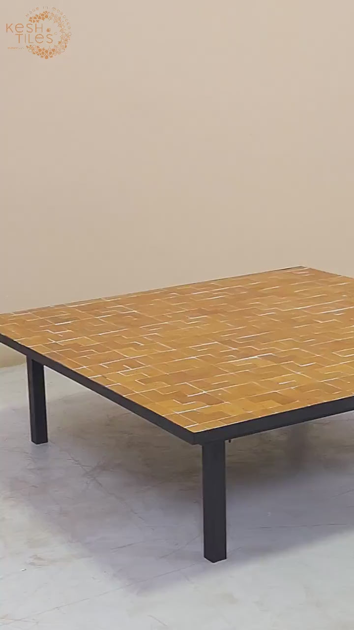 Imane - Mustard Yellow Mosaic Table, Handmade Moroccan Tile Patio Table