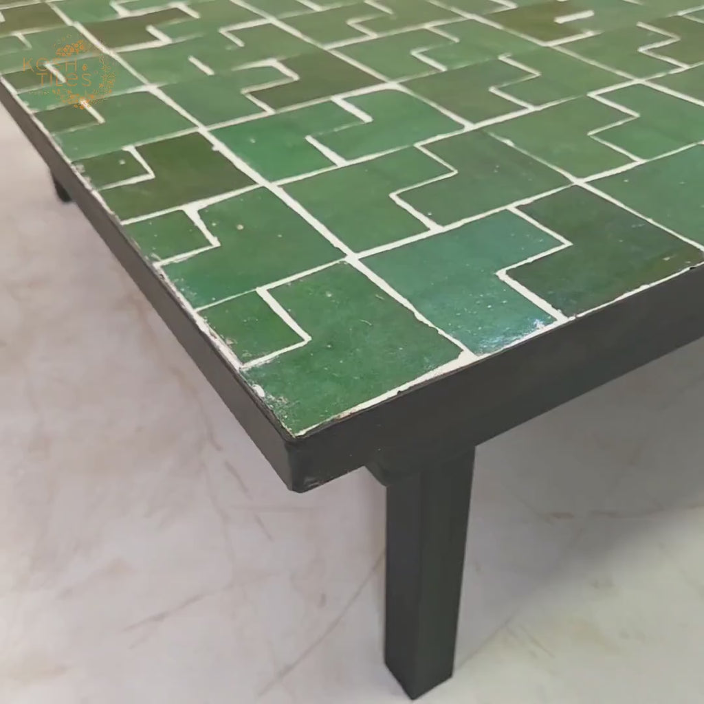 Targa - Green Mosaic Low Table, Handmade Moroccan Zellige Coffee Table