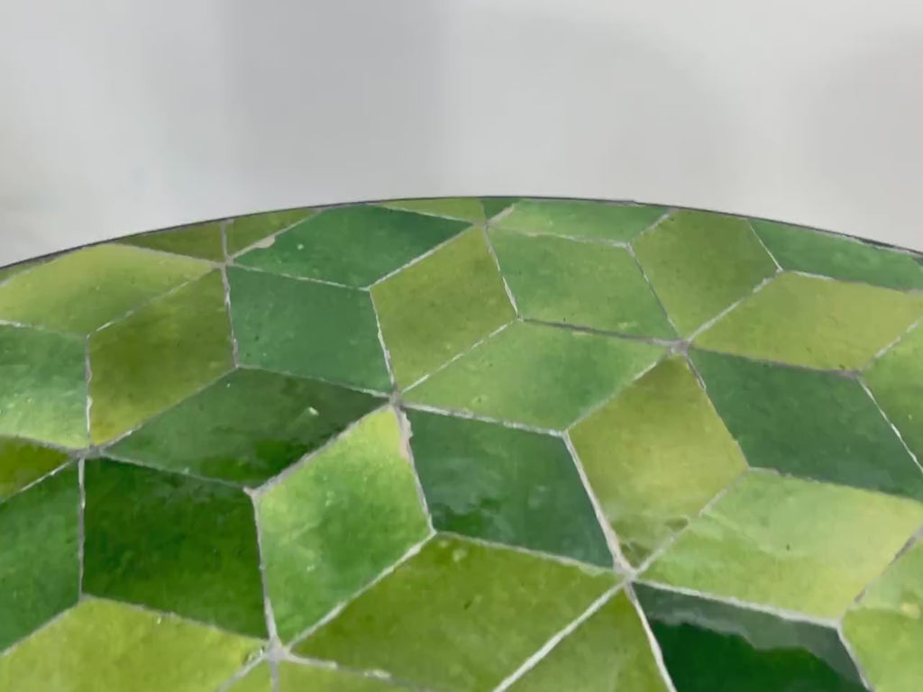 Amina - Seaweed Green Mosaic Table, Geometric Ceramic Outdoor Table