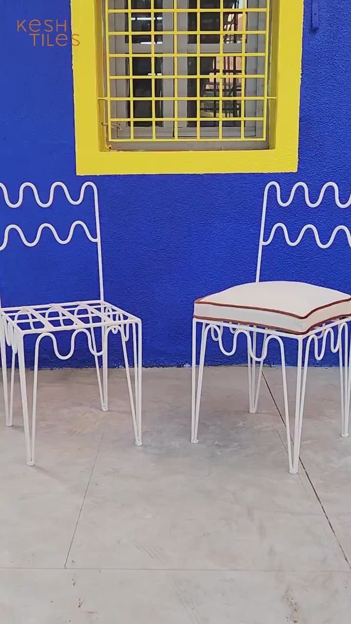 Najd - White Wrought Iron Chair Set, Handmade Moroccan Indoor Outdoor Seating