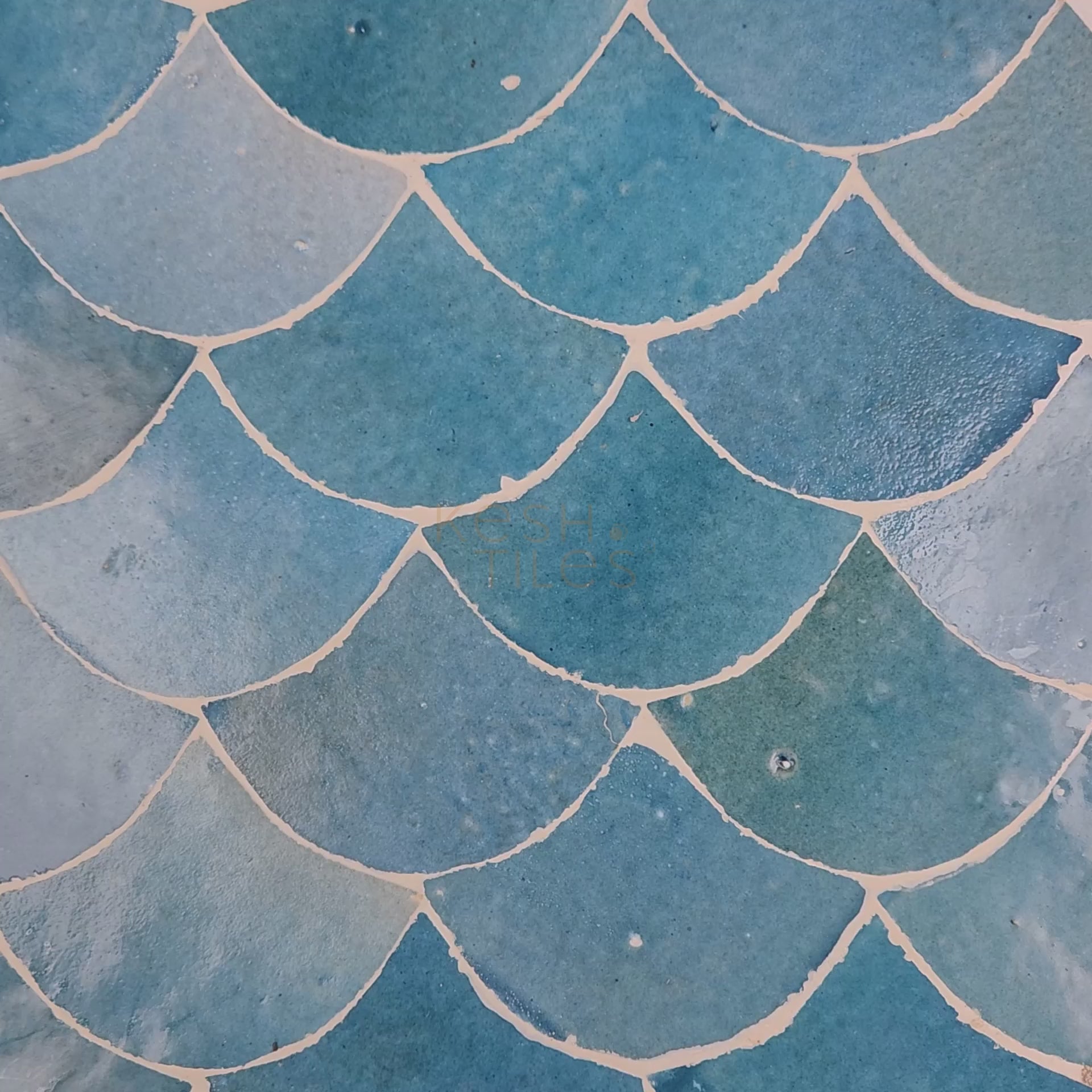 Essaouira Tide 18"x15" Blue Fishscale Zellige Tile for Kitchen