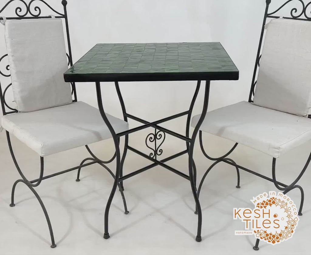 Assirem - Green Mosaic Square Table, Handmade Moroccan Zellige Patio Table