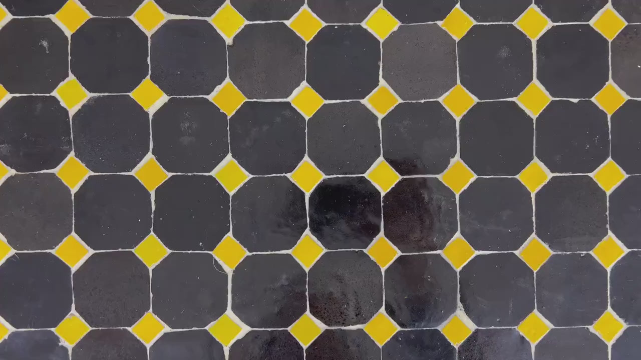 Tafsut - Green and Black Round Mosaic Table, Handmade Moroccan Zellige Table