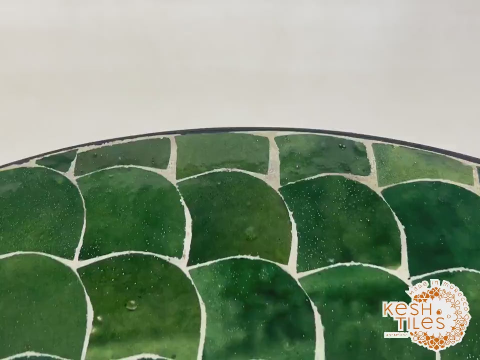 Tiliwa - Green Mosaic Table, Handmade Tamegroute Fish Scale Patio Table
