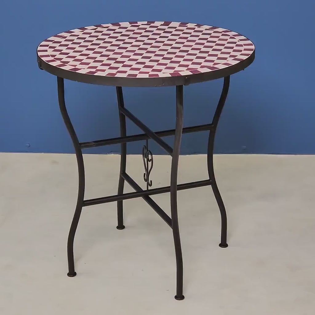 Cordoba - Red Mosaic Table, Handmade Moroccan Zellige Checkered Design