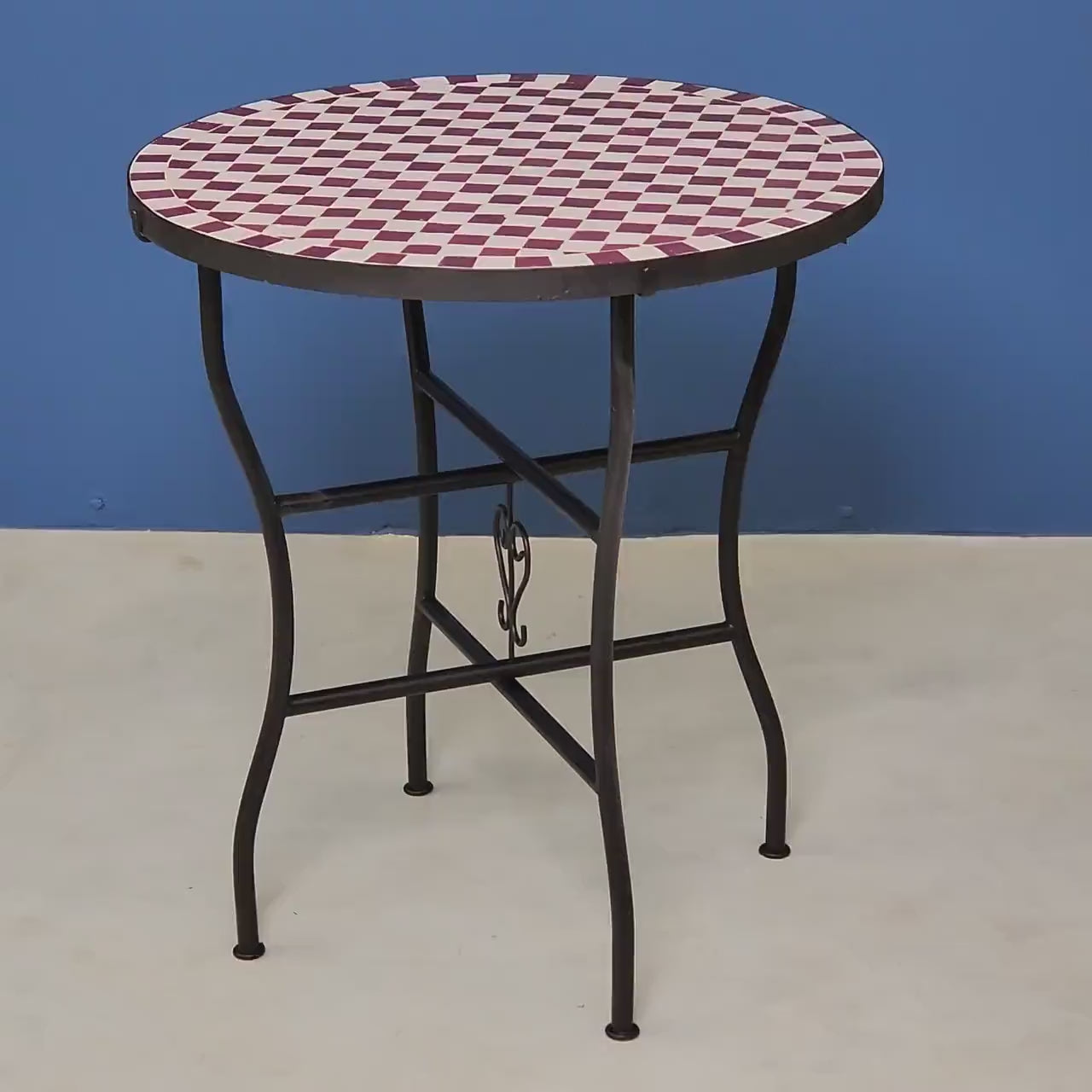 Cordoba - Red Mosaic Table, Handmade Moroccan Zellige Checkered Design