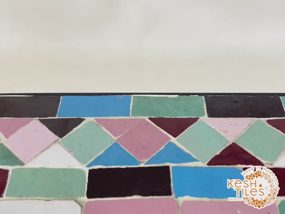 Zaynab - Multicolor Mosaic Oval Table, Handmade Moroccan Zellige Patio Table