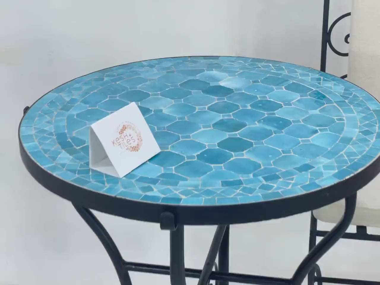 Ameni - Round Mosaic Table, Handmade Moroccan Colorful Tile Table