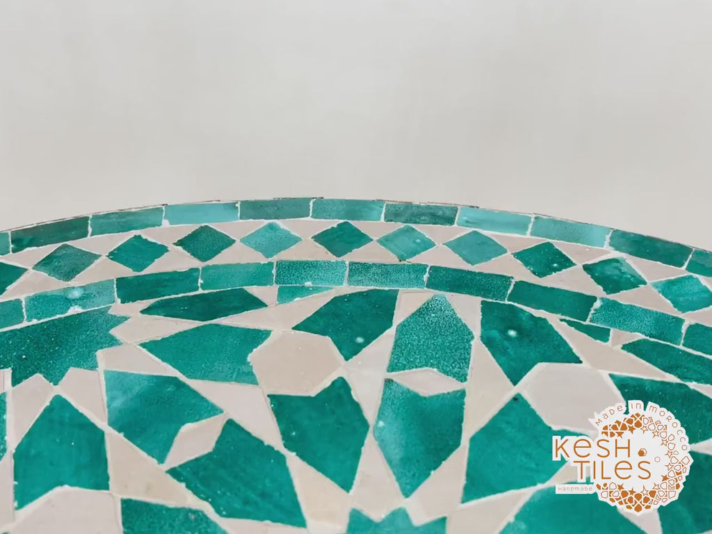 Tassili - Cyan Blue Mosaic Table, Handmade Moroccan Zellige Patio Decor