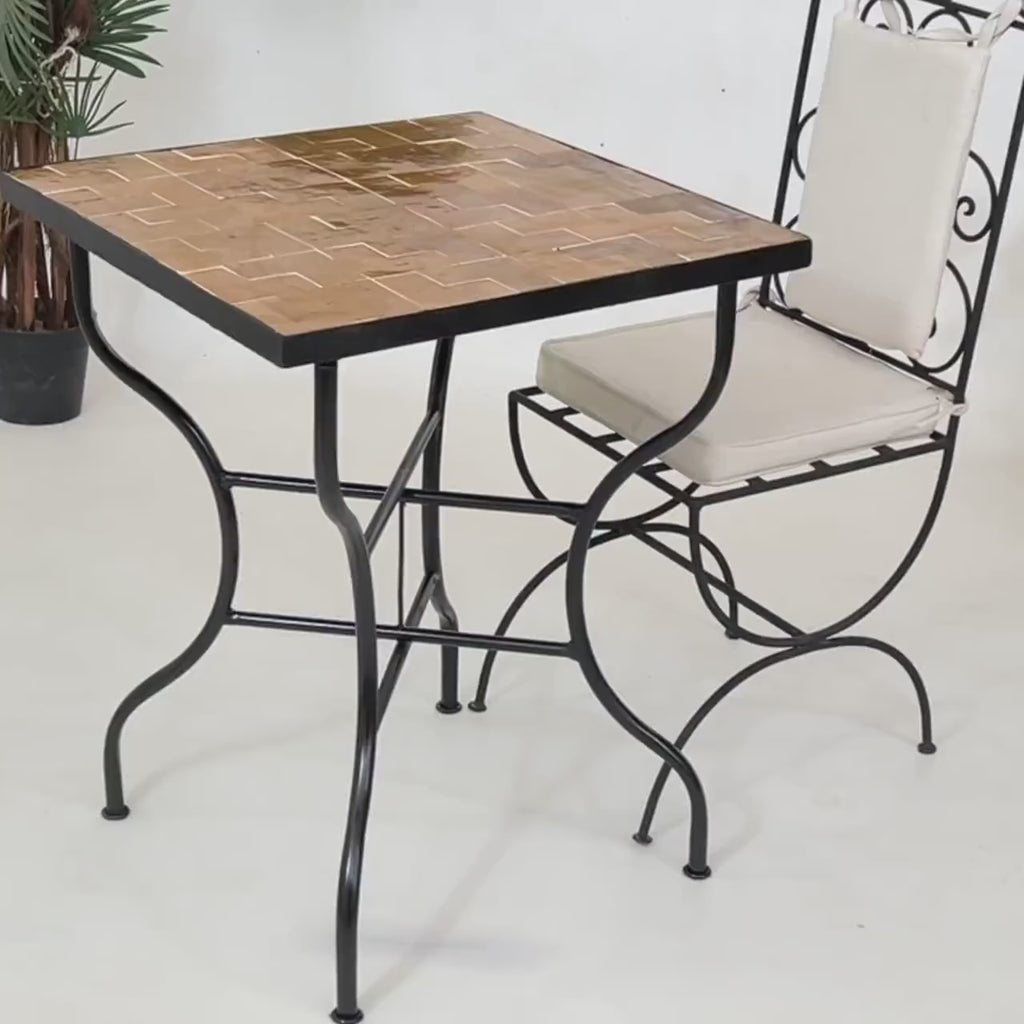 Dark Orange Mosaic Table, Square Handmade Moroccan Zellige Table