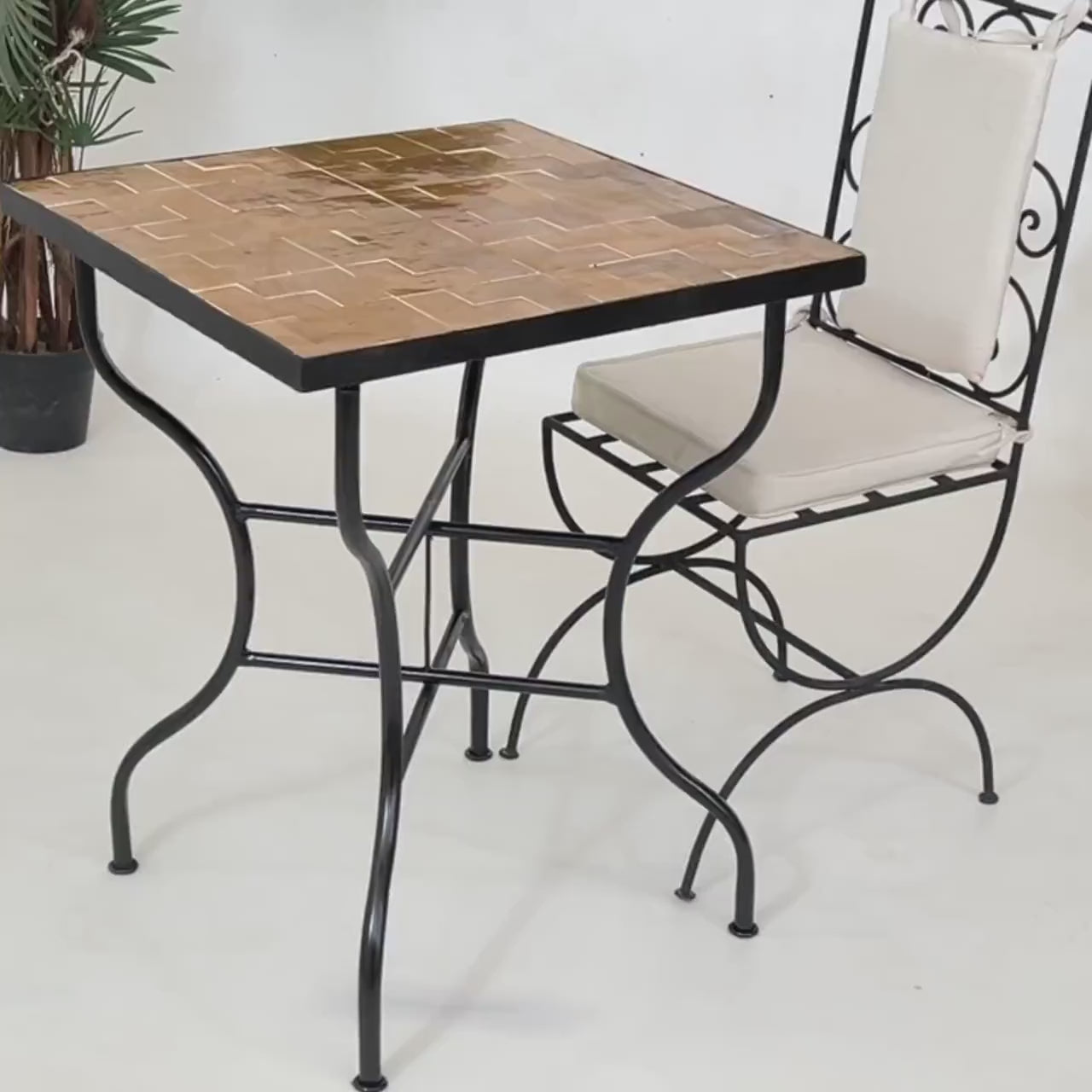 Dark Orange Mosaic Table, Square Handmade Moroccan Zellige Table